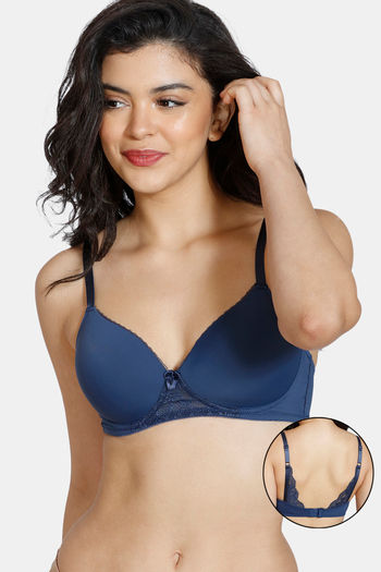 Buy Zivame Beautiful Basics Padded Non Wired 3/4th Coverage T-Shirt Bra - Sargasso Sea